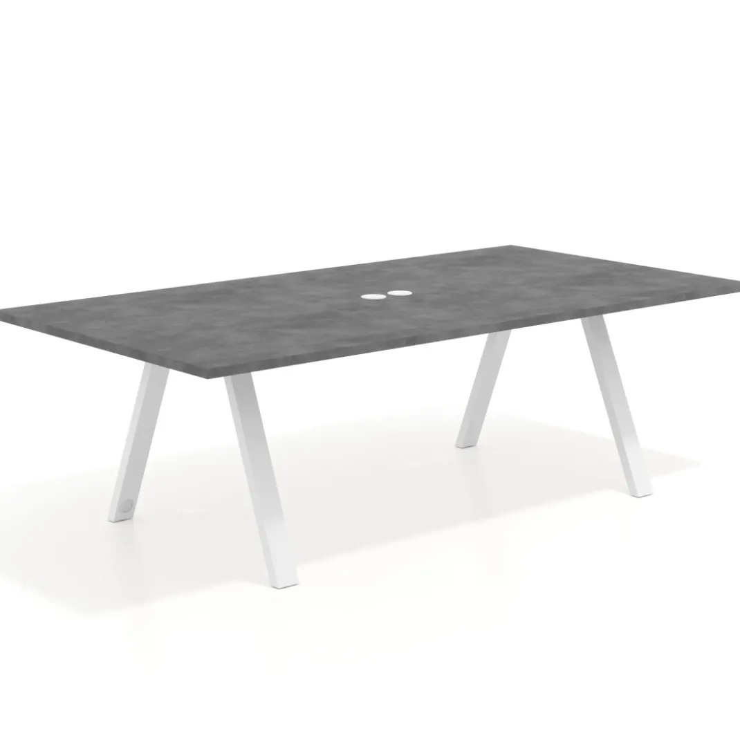 Mesa de reuniones rectangular UvePro fondo 126, patas interior, estructura blanca