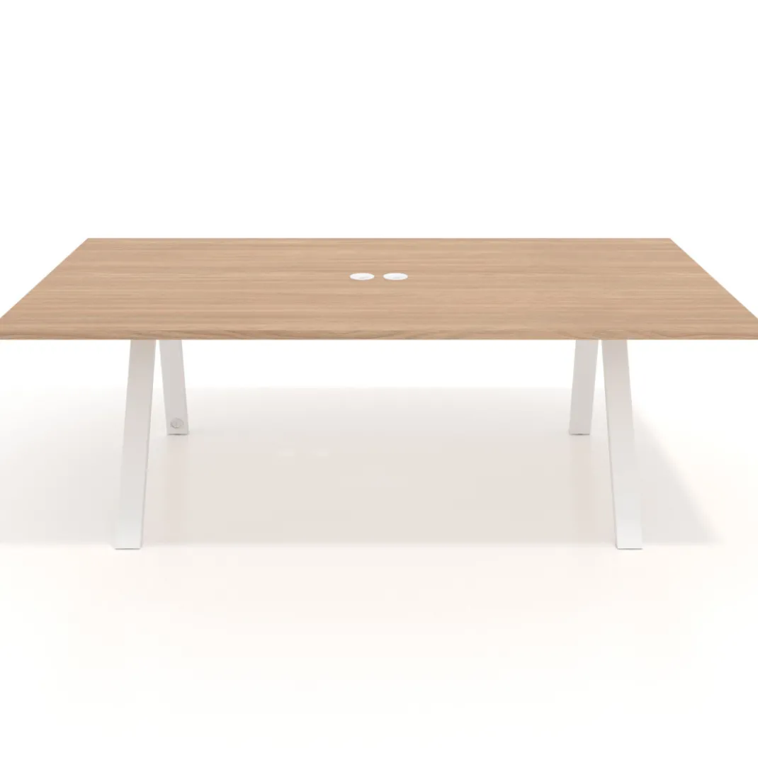 Mesa de reuniones rectangular UvePro fondo 126, patas interior, estructura blanca