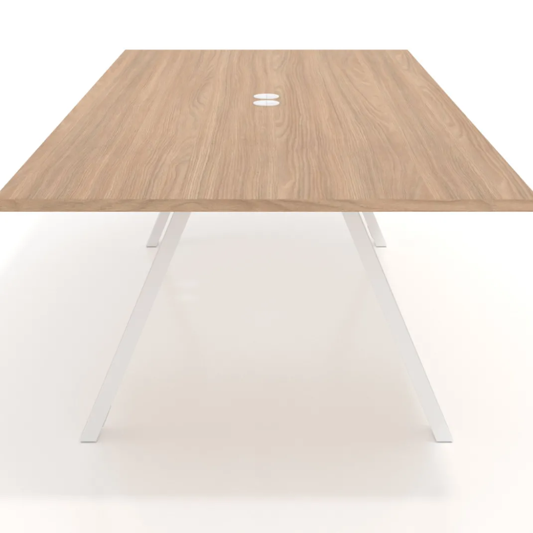 Mesa de reuniones rectangular UvePro fondo 126, patas interior, estructura blanca