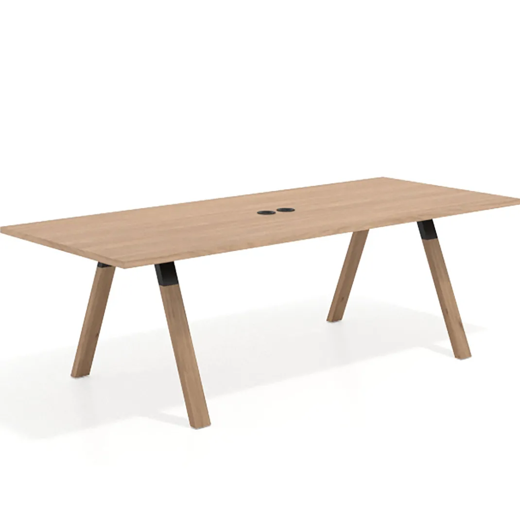 Mesa de reuniones rectangular UvePro fondo 100cm, estructura negra, patas de madera
