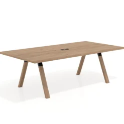 Mesa de reuniones rectangular UvePro fondo 126, patas interior, estructura negra/madera