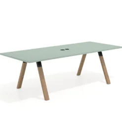 Mesa de reuniones rectangular UvePro fondo 100cm, estructura negra, patas de madera