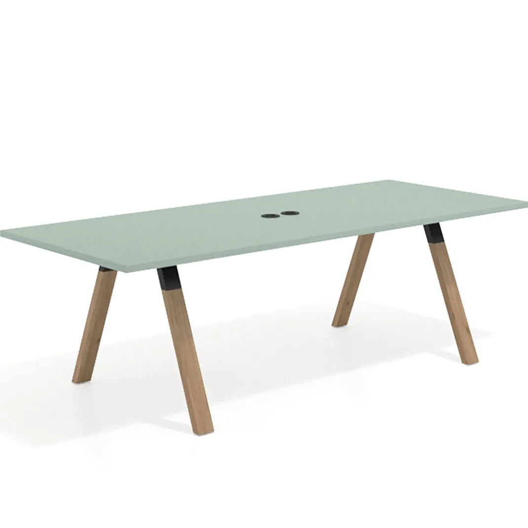 Mesa de reuniones rectangular UvePro fondo 100cm, estructura negra, patas de madera