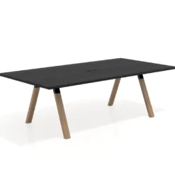 Mesa de reuniones rectangular UvePro fondo 126, patas interior, estructura negra/madera