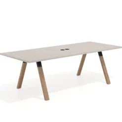 Mesa de reuniones rectangular UvePro fondo 100cm, estructura negra, patas de madera