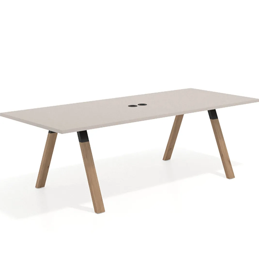 Mesa de reuniones rectangular UvePro fondo 100cm, estructura negra, patas de madera