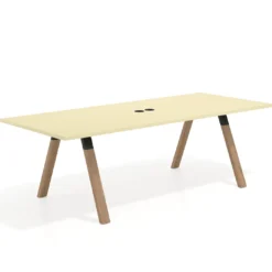 Mesa de reuniones rectangular UvePro fondo 100cm, estructura negra, patas de madera