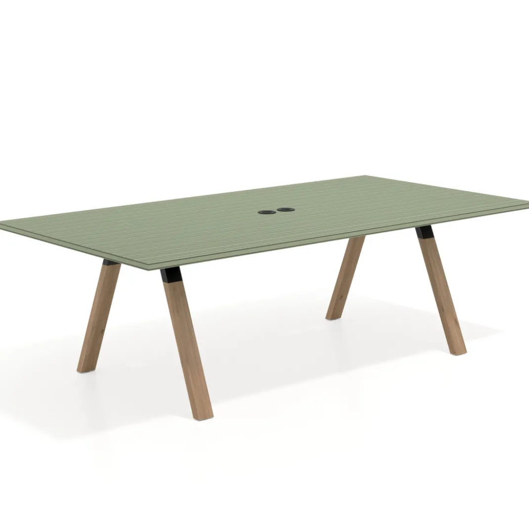 Mesa de reuniones rectangular UvePro fondo 126, patas interior, estructura negra/madera