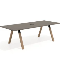 Mesa de reuniones rectangular UvePro fondo 100cm, estructura negra, patas de madera