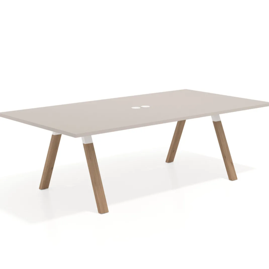 Mesa de reuniones rectangular UvePro fondo 126, patas interior, estructura blanca/madera