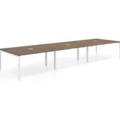 Mesa de reuniones triple Kube, encimera continua, fondo 142 cm, estructura blanca
