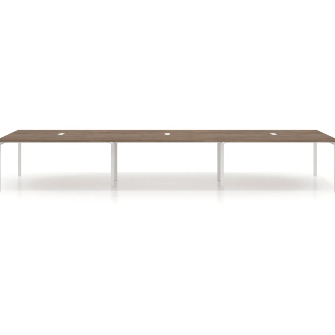 Mesa de reuniones triple Kube, encimera continua, fondo 142 cm, estructura blanca