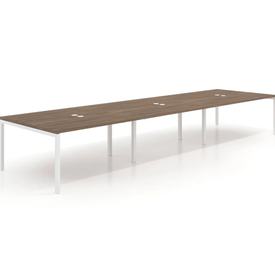 Mesa de reuniones triple Kube, encimera continua, fondo 142 cm, estructura blanca