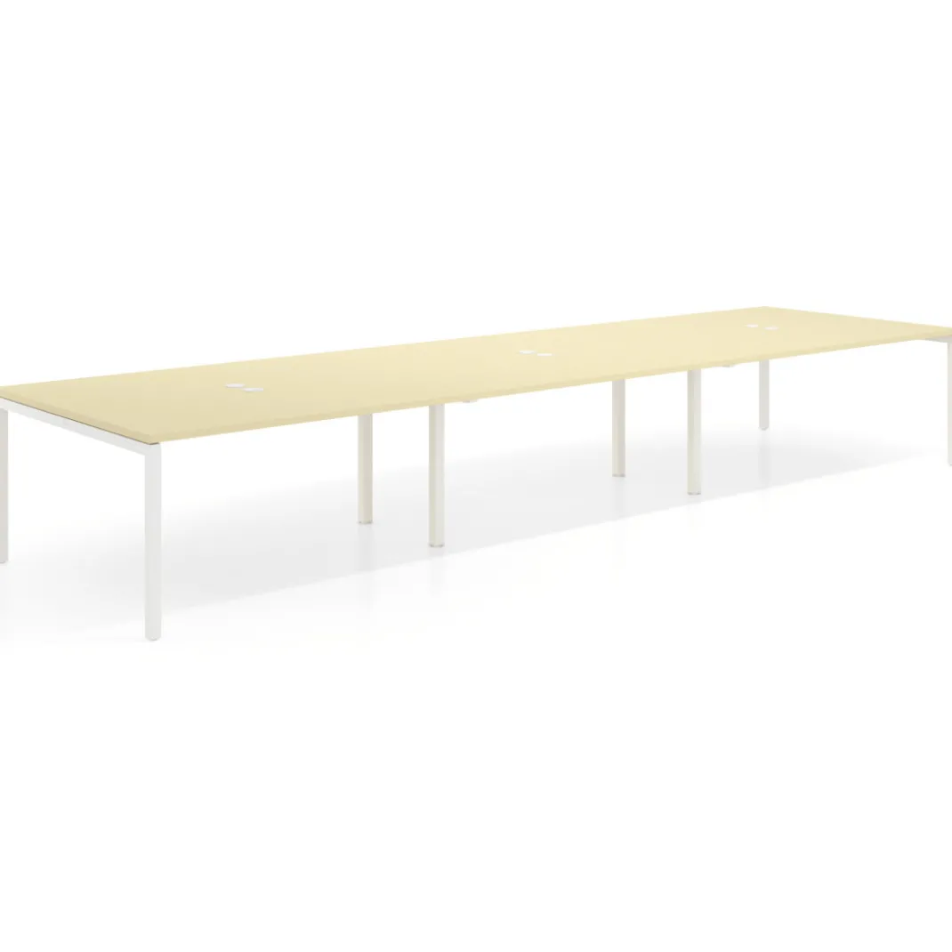 Mesa de reuniones triple Kube, encimera continua, fondo 142 cm, estructura blanca