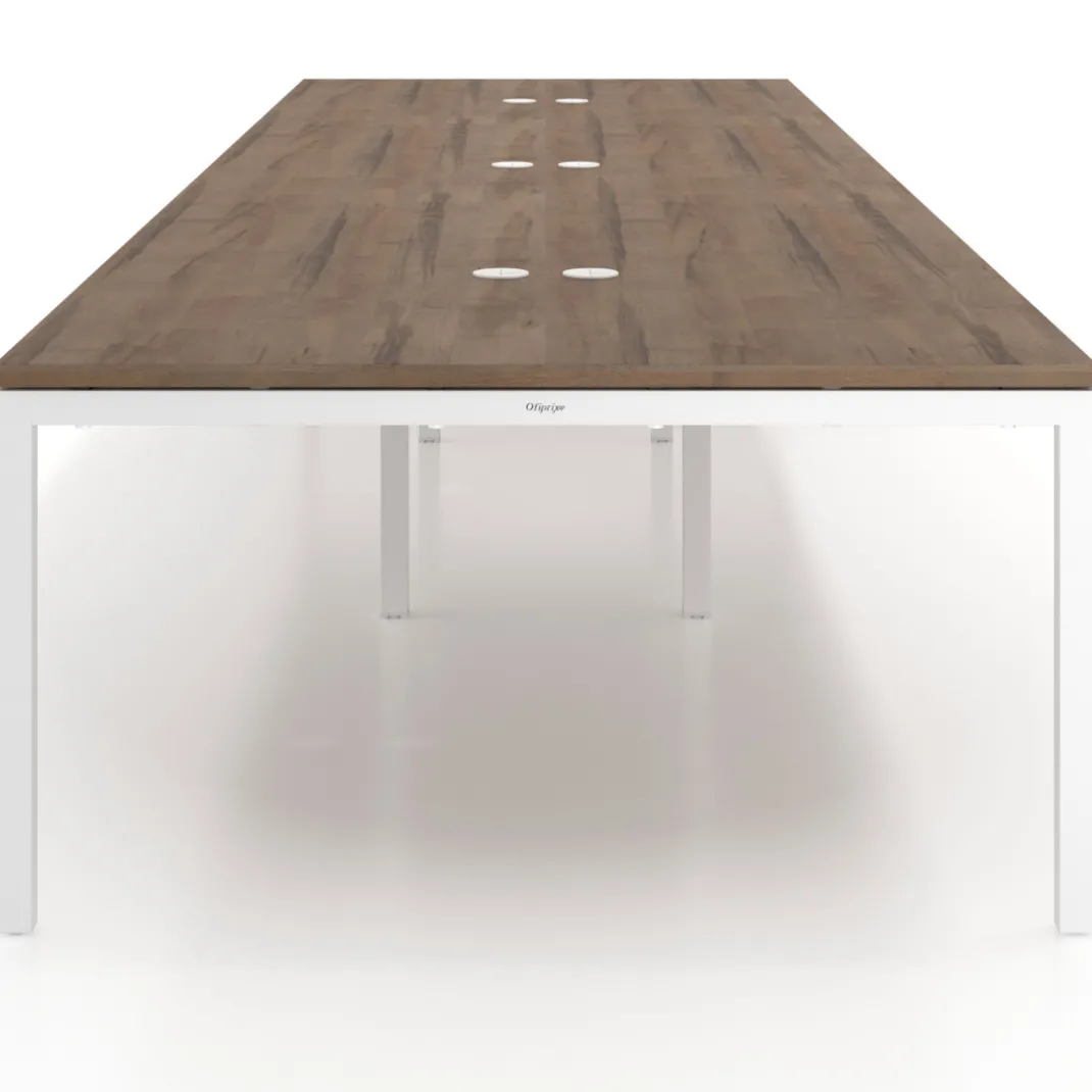 Mesa de reuniones triple Kube, encimera continua, fondo 142 cm, estructura blanca
