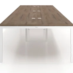 Mesa de reuniones triple Kube, encimera continua, fondo 142 cm, estructura blanca