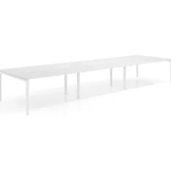 Mesa de reuniones triple Kube, encimera continua, fondo 142 cm, estructura blanca