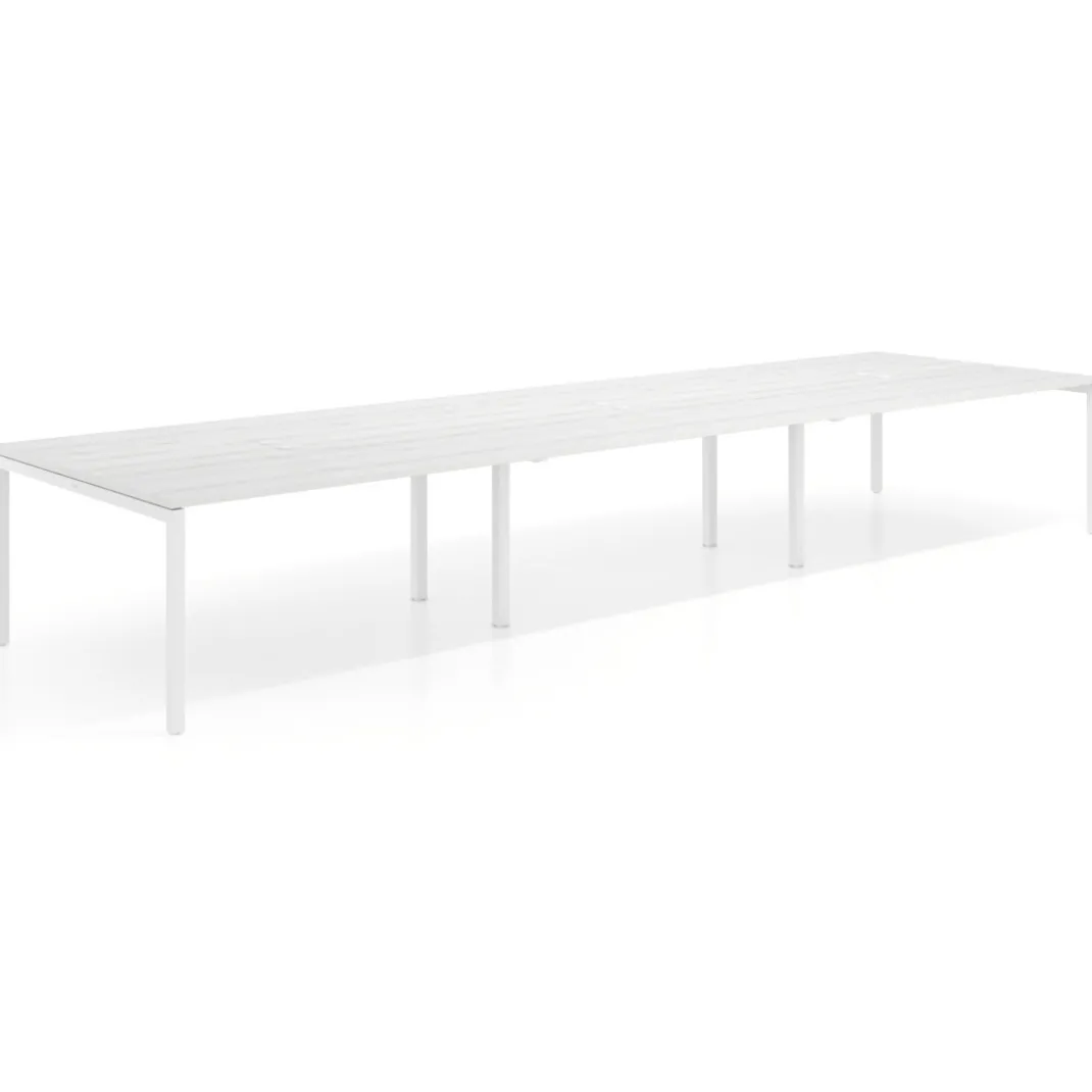 Mesa de reuniones triple Kube, encimera continua, fondo 142 cm, estructura blanca
