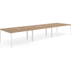 Mesa de reuniones triple Kube, encimera continua, fondo 142 cm, estructura blanca