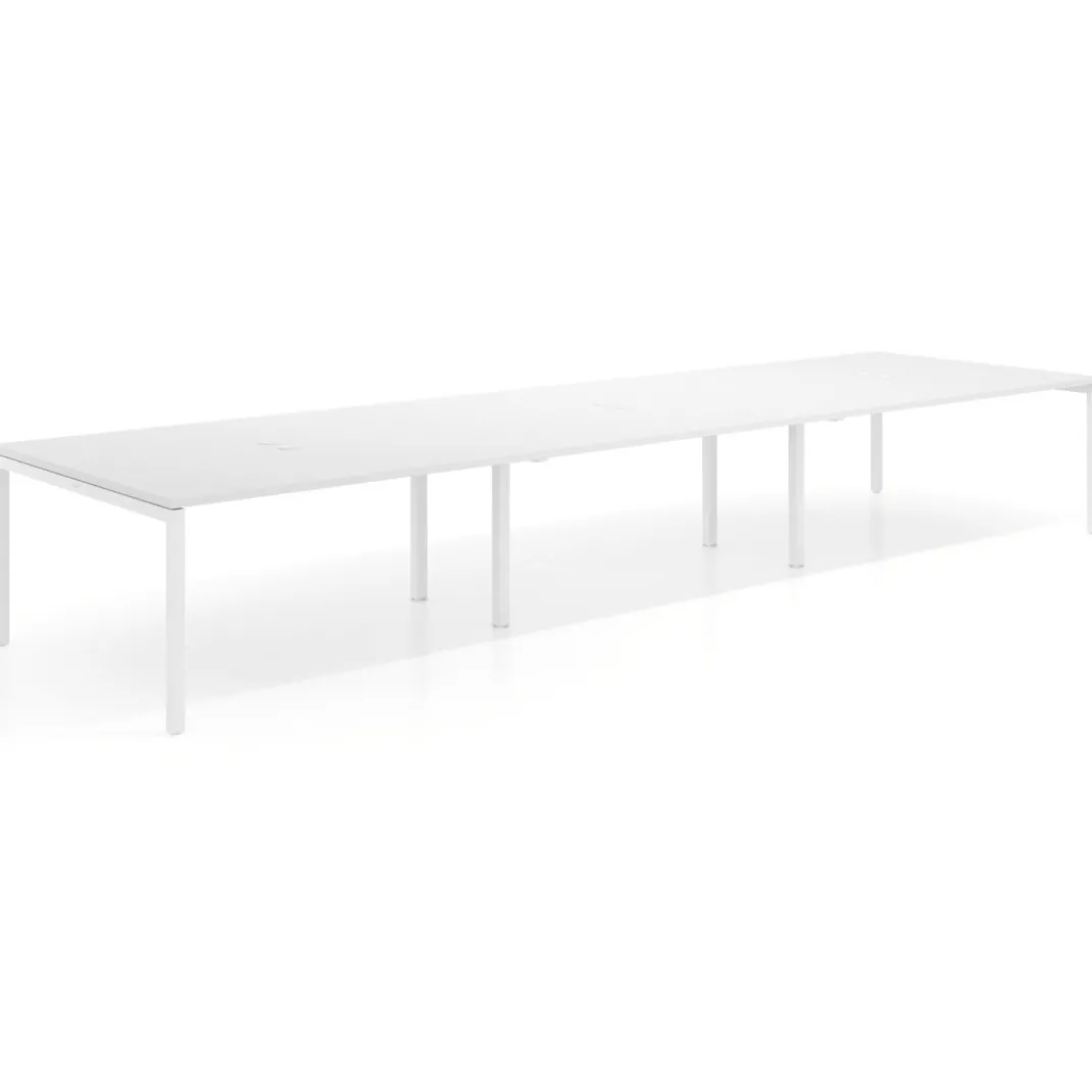 Mesa de reuniones triple Kube, encimera continua, fondo 142 cm, estructura blanca