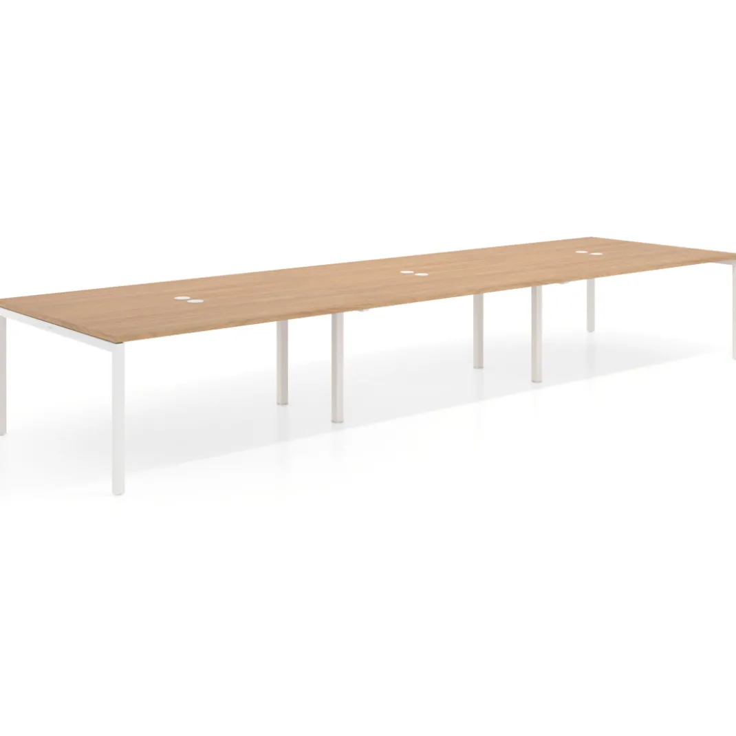 Mesa de reuniones triple Kube, encimera continua, fondo 142 cm, estructura blanca