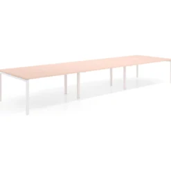 Mesa de reuniones triple Kube, encimera continua, fondo 142 cm, estructura blanca