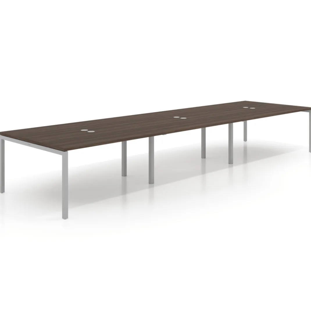 Mesa de reuniones triple Kube, encimera continua, fondo 142 cm, estructura aluminio
