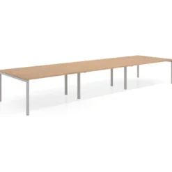 Mesa de reuniones triple Kube, encimera continua, fondo 142 cm, estructura aluminio