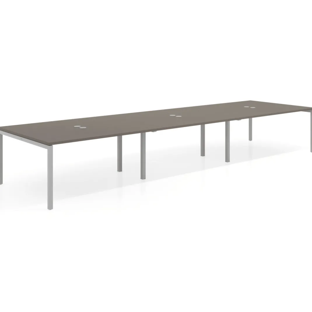 Mesa de reuniones triple Kube, encimera continua, fondo 142 cm, estructura aluminio
