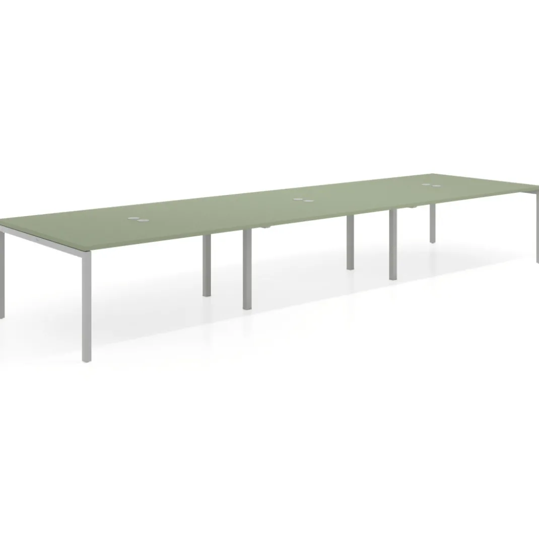 Mesa de reuniones triple Kube, encimera continua, fondo 142 cm, estructura aluminio