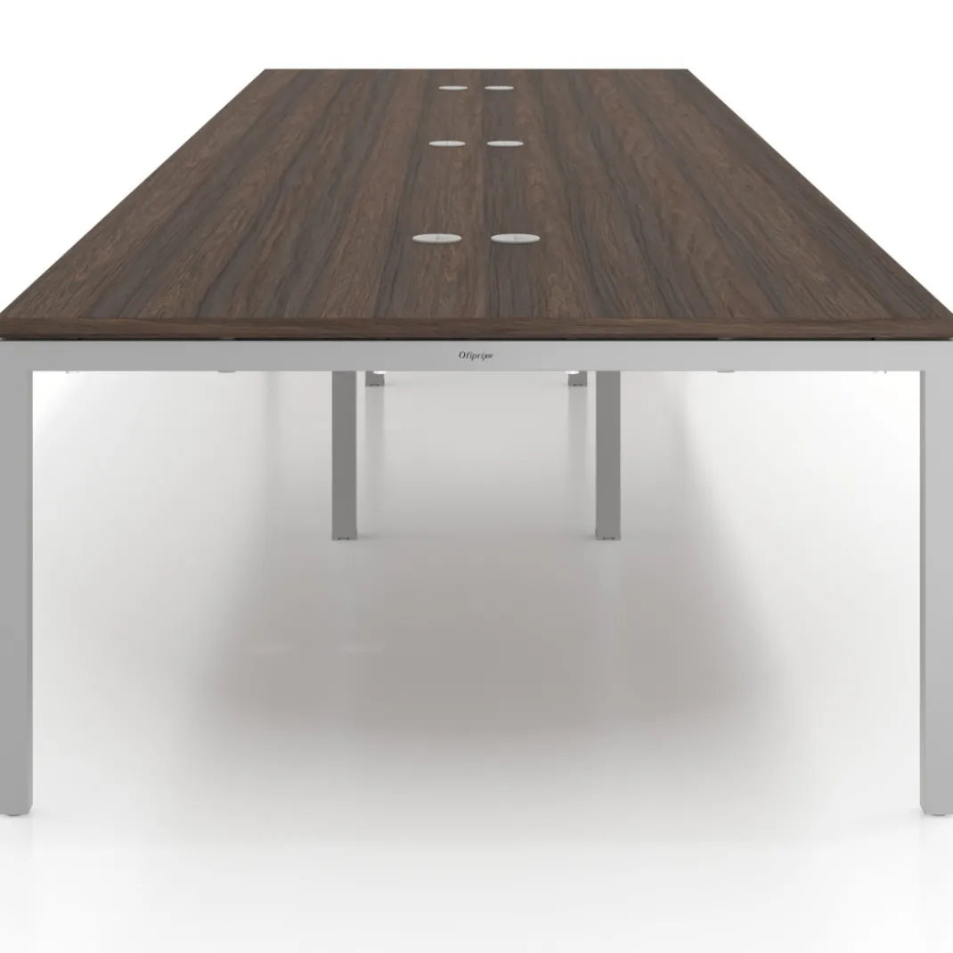 Mesa de reuniones triple Kube, encimera continua, fondo 142 cm, estructura aluminio
