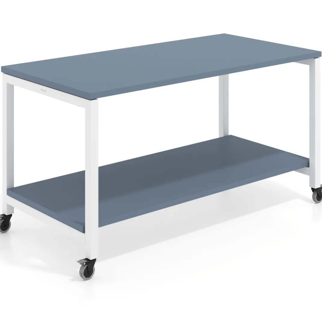 Mesa de trabajo expositor con ruedas Kube, con 2 niveles, estructura blanca