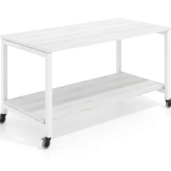 Mesa de trabajo expositor con ruedas Kube, con 2 niveles, estructura blanca