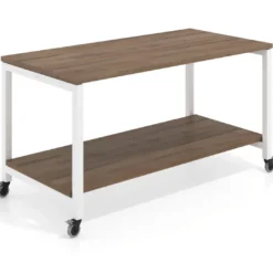 Mesa de trabajo expositor con ruedas Kube, con 2 niveles, estructura blanca
