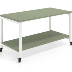Mesa de trabajo expositor con ruedas Kube, con 2 niveles, estructura blanca