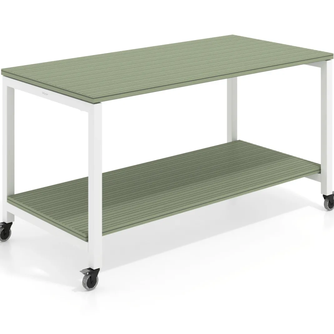 Mesa de trabajo expositor con ruedas Kube, con 2 niveles, estructura blanca