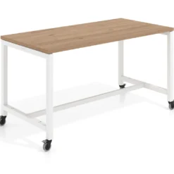 Mesa de trabajo expositor con ruedas Kube, estructura blanca