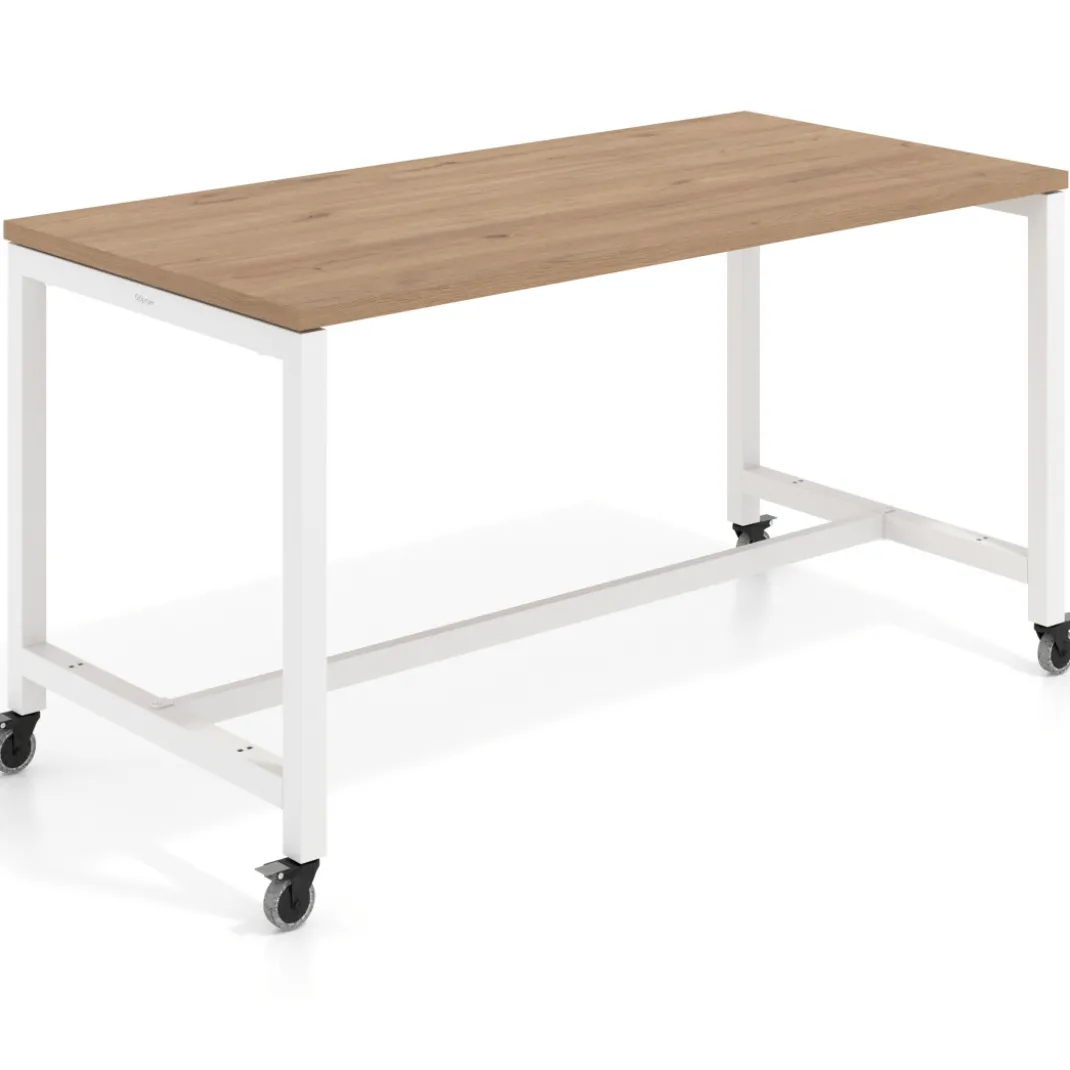 Mesa de trabajo expositor con ruedas Kube, estructura blanca