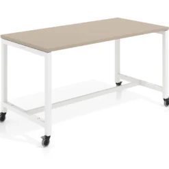 Mesa de trabajo expositor con ruedas Kube, estructura blanca