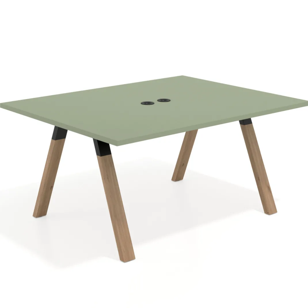 Mesa doble individual para coworking UvePro fondo 126 cm estructura negra con patas de madera