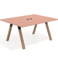 Mesa doble individual para coworking UvePro fondo 126 cm estructura negra con patas de madera