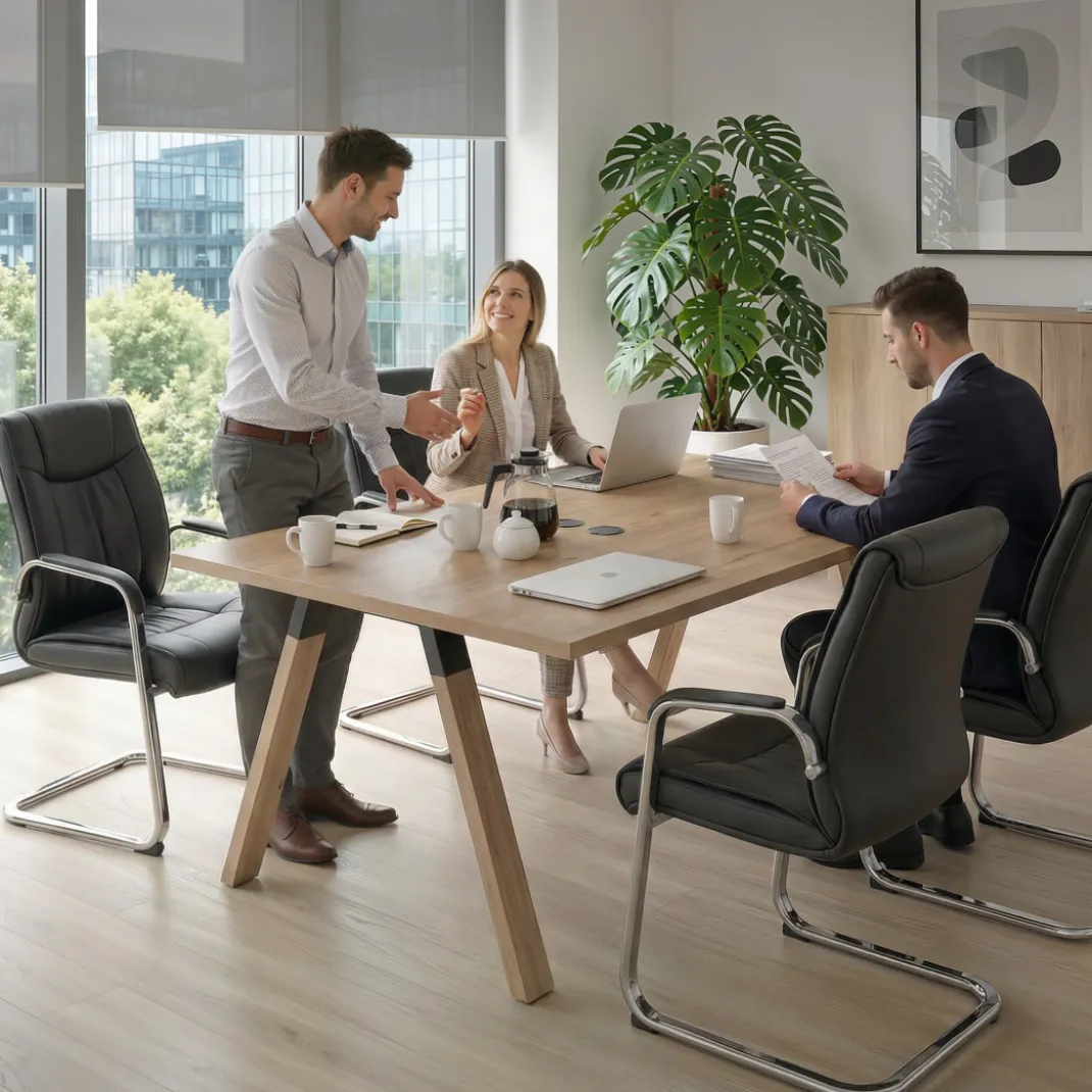 Mesa doble individual para coworking UvePro fondo 126 cm estructura negra con patas de madera