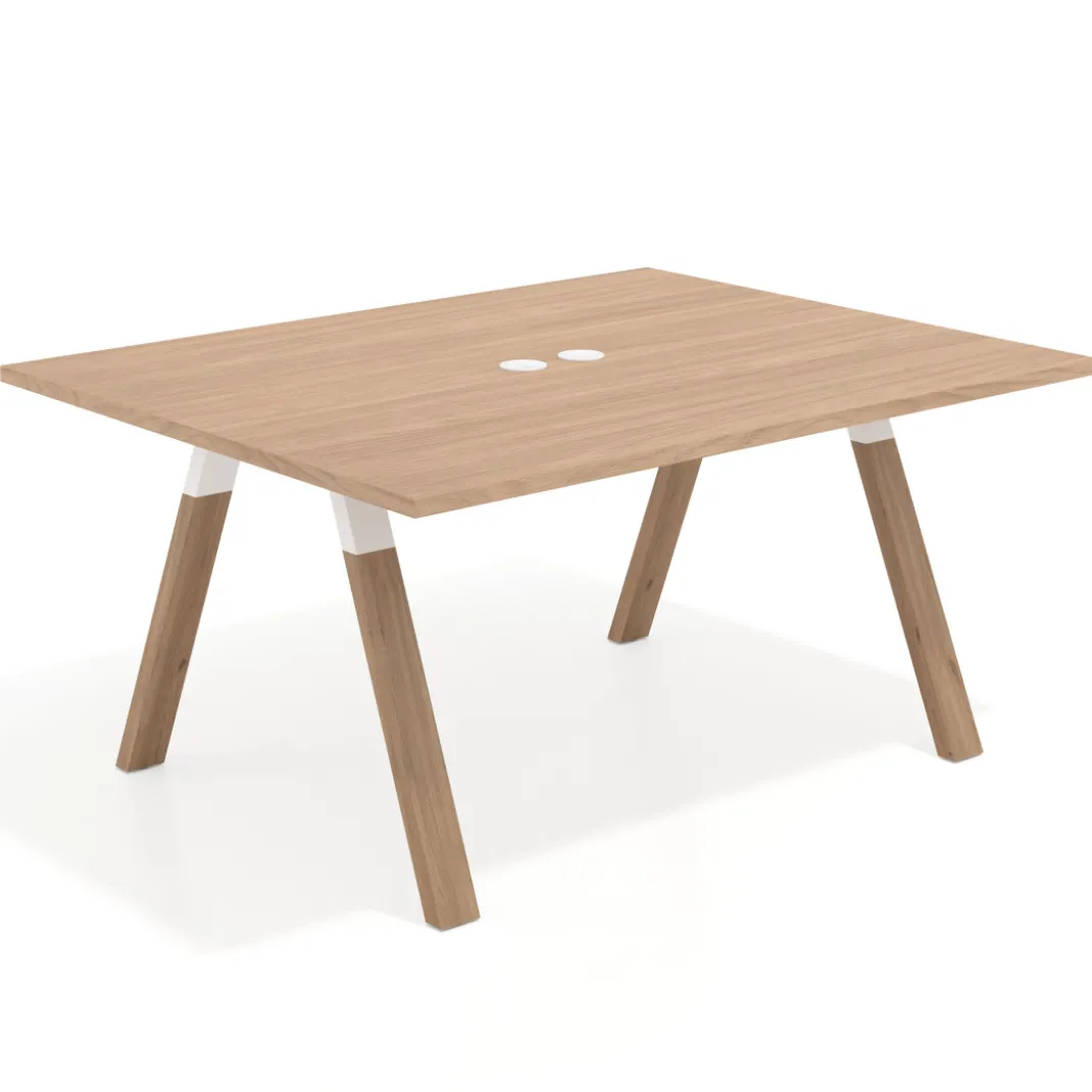 Mesa doble individual para coworking UvePro fondo 126 cm estructura blanca con patas de madera