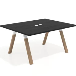 Mesa doble individual para coworking UvePro fondo 126 cm estructura blanca con patas de madera