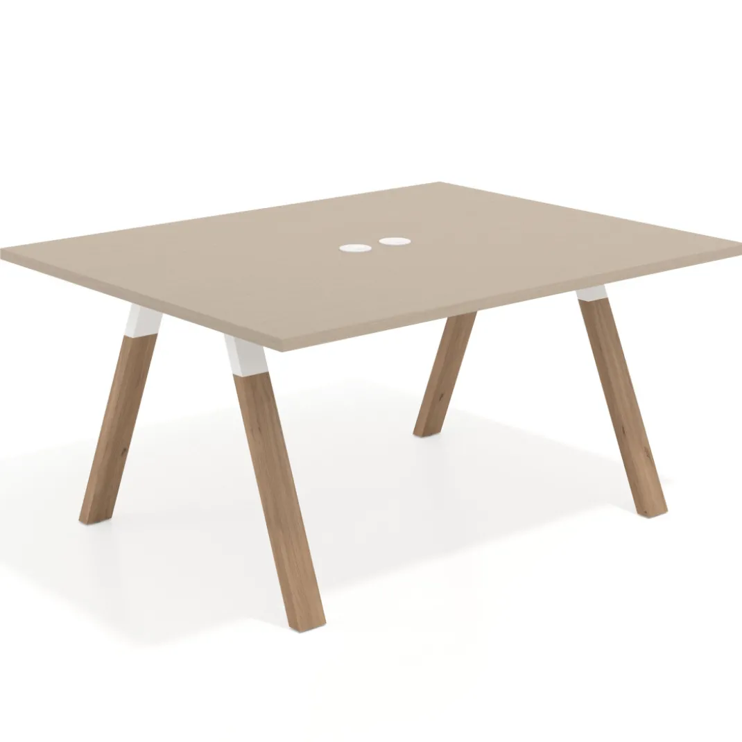 Mesa doble individual para coworking UvePro fondo 126 cm estructura blanca con patas de madera