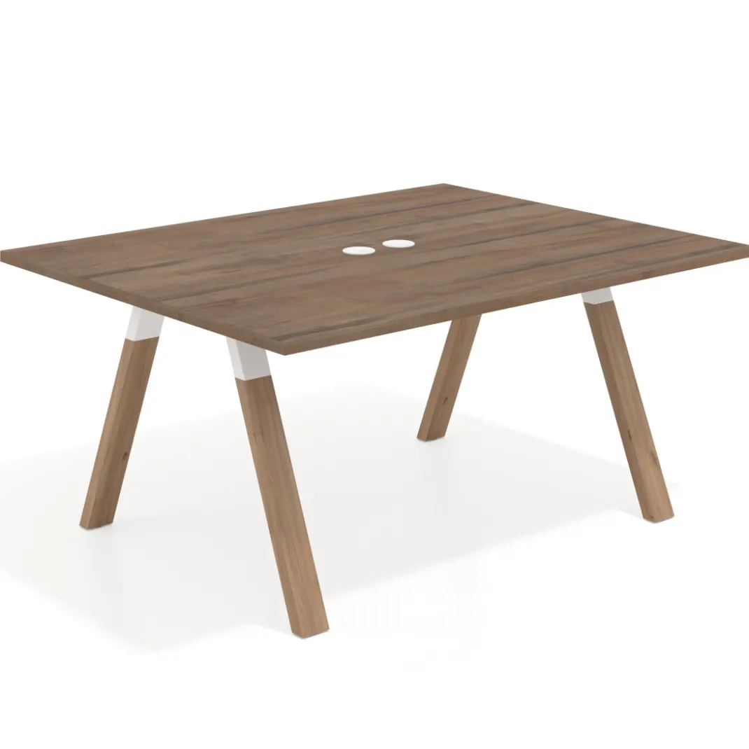 Mesa doble individual para coworking UvePro fondo 126 cm estructura blanca con patas de madera