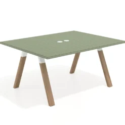 Mesa doble individual para coworking UvePro fondo 126 cm estructura blanca con patas de madera