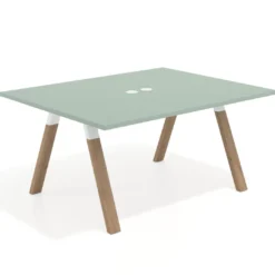 Mesa doble individual para coworking UvePro fondo 126 cm estructura blanca con patas de madera