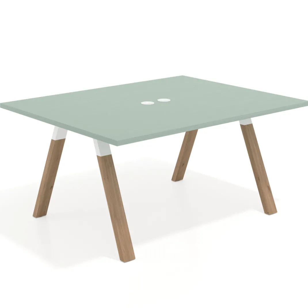 Mesa doble individual para coworking UvePro fondo 126 cm estructura blanca con patas de madera