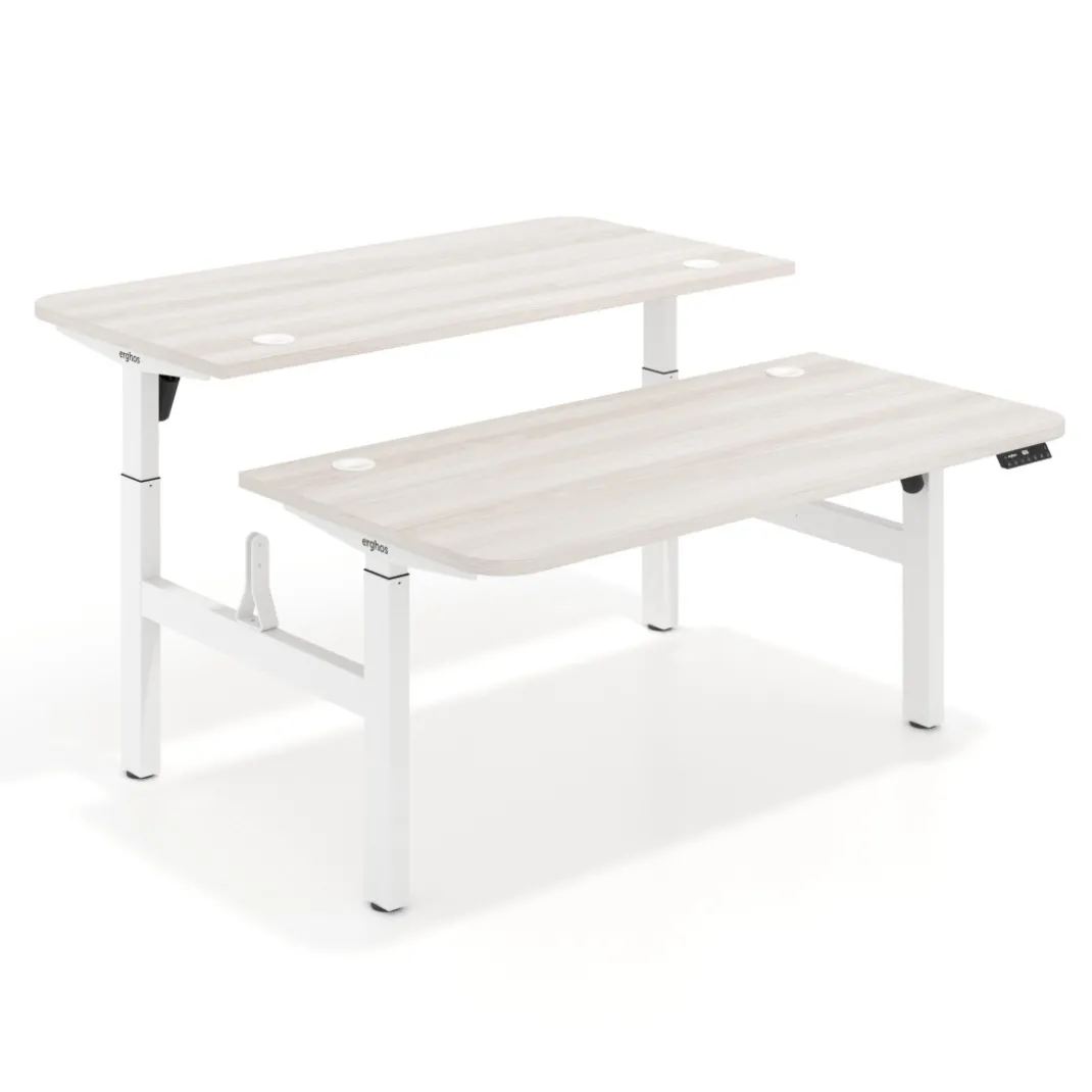 Mesa Multipuesto Elevable eléctrica Erghos Motion estructura blanca 2 cantos curvos